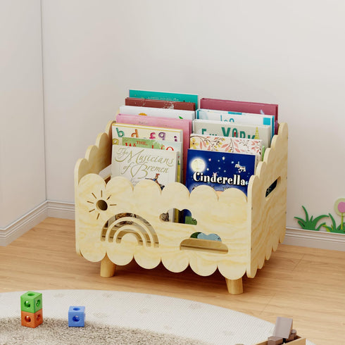 BPMFDTNL Wood Kids Bookshelf, Montessori Bookshelf, With 2 Adjustable Dividers, Suitable Kids Rooms,