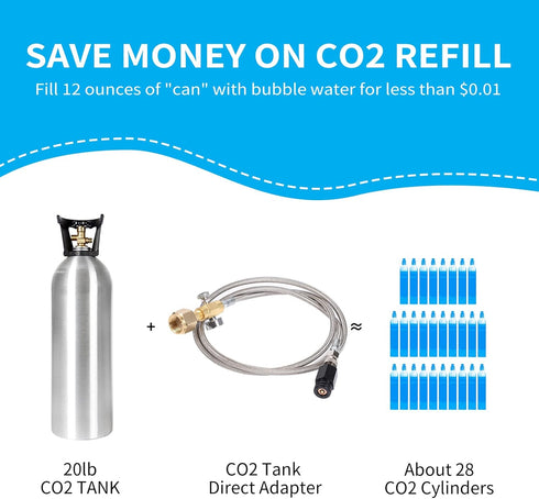CO2 Tank CO2 Cylinder Direct Adapter with 60in Stainless Steel Hose, Pressure Gauge & Exhaust Valve for Soda Maker