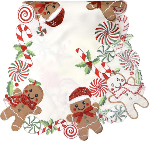 Gingerbread Table Runner Christmas Runners Embroidered Decorations Candy Cane 90 inches Long