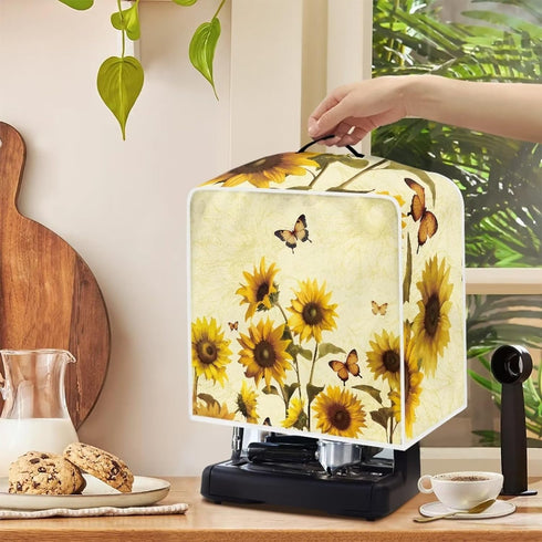 Lightweight Sunflower Butterfly Coffee Maker Cover with Top Handle, Dust Cover for Home Office to Keep Clean