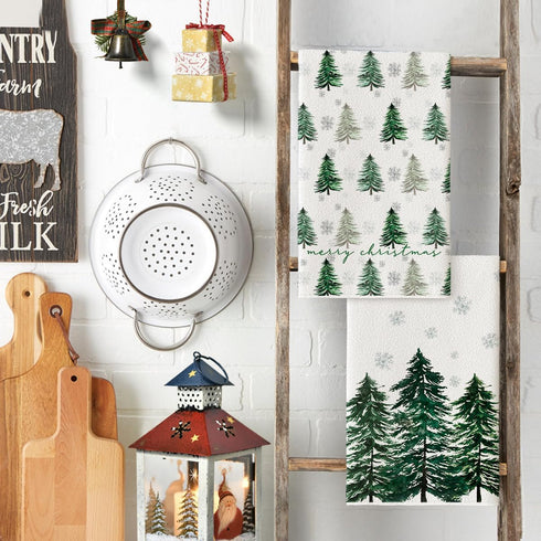 18x26 Inch Set 2 Artoid Mode Green Xmas Tree Merry Christmas Kitchen Towels Dish Towels, Farmhouse Snowflakes Winter