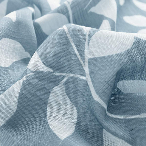 Treatmentex Blue Kitchen Tier Curtains, 24" Short White Leaf Print Café Curtains, 2 Panels