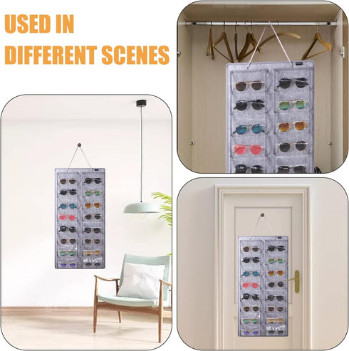 Sunglasses Organizer Storage, 16 Slots Wall Pocket Display, Dust-Proof Eyewear Hanging on Door