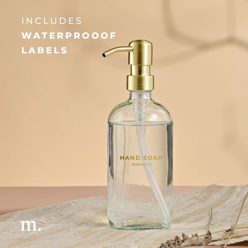 MaisoNovo Hand Soap Dispenser for Bathroom - 16.9 fl oz Clear Glass with Gold Pump