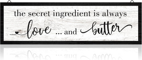Jetec The Secret Ingredient Is Always Love and Butter Sign - Funny Wood Kitchen Decor, 15.7 x 4.7 Inch (Black)
