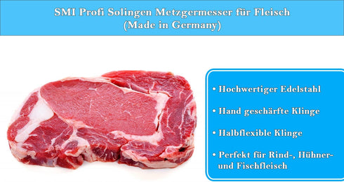 SMI 7 inch Solingen Butcher Knife - Professional Chef Knife for Meat Cutting and Processing
