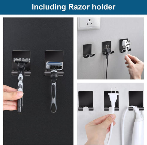 304 (2+2 Pack) Diesisa Razor Holder Stainless Steel for Shower + Adhesive Sticky Heavy Duty Waterproof Wall Hooks