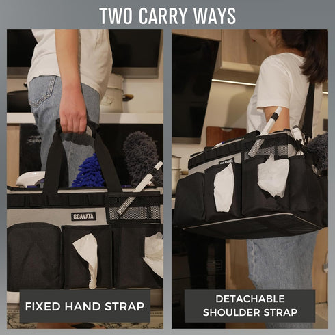 Wearable Cleaning Caddy Bag, Organizer with Handle & Shoulder Straps for Housekeepers, 4 Foldable Dividers (Grey)