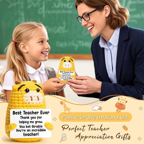 Teacher Appreciate Gifts Positive Giraffe - Thank you for Helping Me Grow, Handmade Crochet Giraffe Cute Stuff Decor