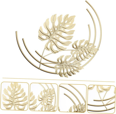 FUNOMOCYA Leaf Wall Hanging, Tropical Leaves Sculpture, Golden Palm Leaves Metal Wall Art Home Décor.