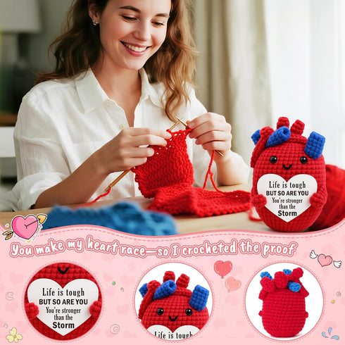 Mini Encouragement Gift for Women Men Emotional Cheer Up Support Handmade Crochet Heart for Coworkers Friends Teachers