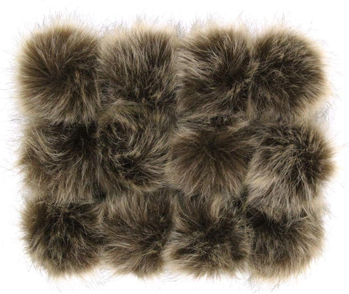 Faux Fur Pom Pom with Elastic Loop DIY, 12pcs Fluffy Pompom Ball for Knitted Accessories (Brown)