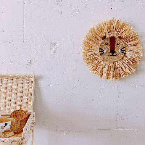 Charlbytion (16''*16'', Wall Art Animal Head Hand Knitted Hanging,Cotton Thread Weaving Straw Cartoon Tassel Beard Lion