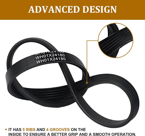 WH01X24180 Washer Drive Belt for GE Clothes Washing Machine, Replacement Parts AP6024314, 4455970, PS11736832