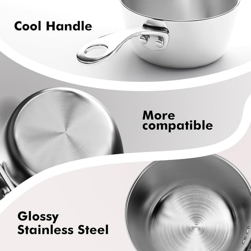 Macevia Mini Sauce Pan, 18/8 Stainless Steel Butter Warmer Mini Pan Cooking Sauce Cup for All Stoves, 5.2oz/150ml,