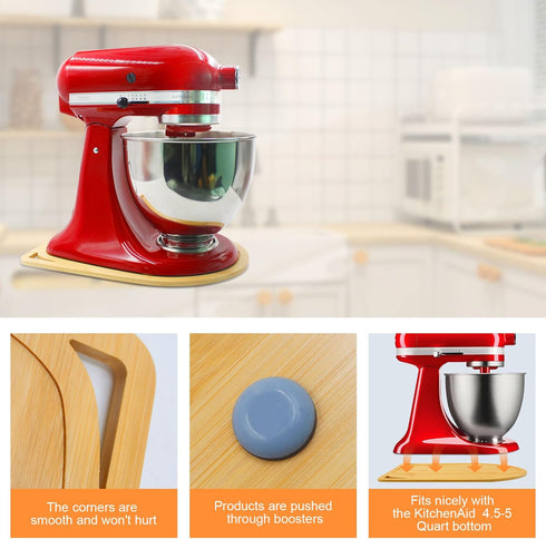 Bamboo Mixer Mat Slider Compatible with KitchenAid 4.5-5 Qt - Kitchen Countertop Storage Mover Sliding Caddy