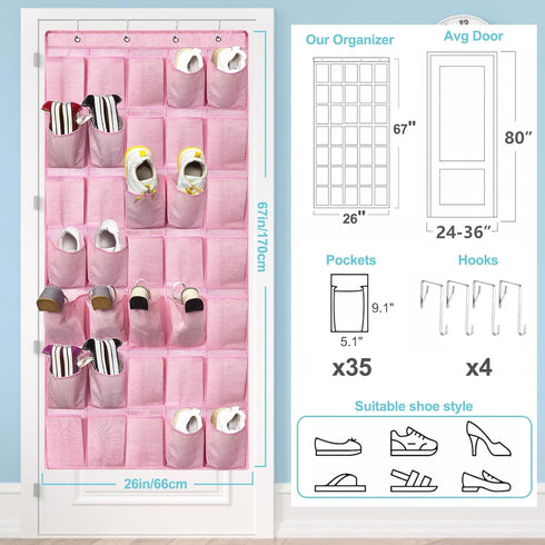 35 Closet, homyfort Pockets Over the Door Shoe Organizer, Hanging Door Shoe Rack for Large Shoe Storage Holder