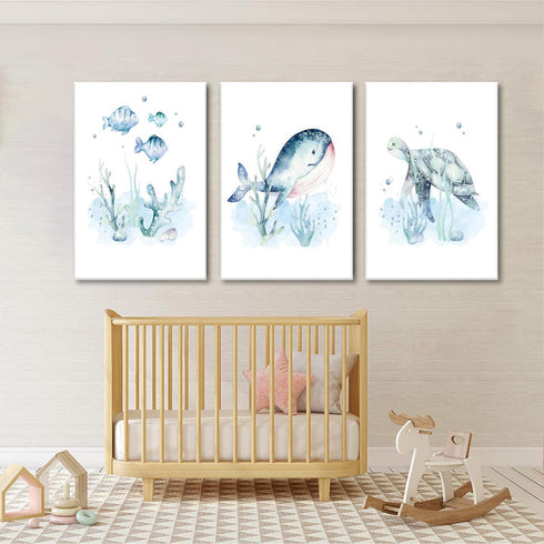 Set 3,Bedroom 16x24in Wodkwq Ocean Nursery Canvas Wall Art,Nursery Wall Decor,Kids Bathroom Decor,Under The Sea