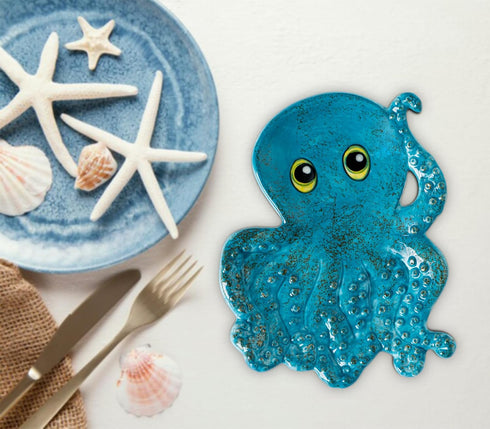 Octopus Spoon Rest For Stove Top Ceramic Spoon Rest For Kitchen Counter Cute Spoon Holder For Stove Blue Utensil Rest For Stove Top