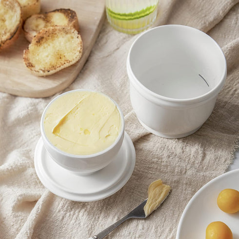DOWAN Porcelain Butter Crock, French Butter Dish for Fresh Spreadable Butter, Butter Keeper with Water Line, No More