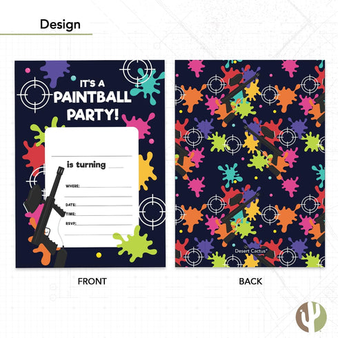 Desert Cactus Paintball Happy Birthday Invitations Style 2 Invite Cards (10 Count) with Envelopes for Kids Party