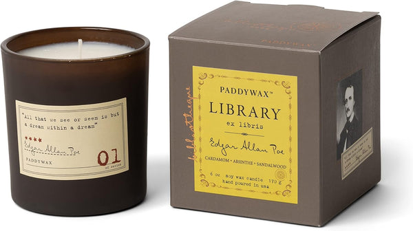 Paddywax Scented Candles Library Edgar Allan Poe Luxury Artisan Candle, 6.5-Ounce, Cardamom, Absinthe & Sandalwood