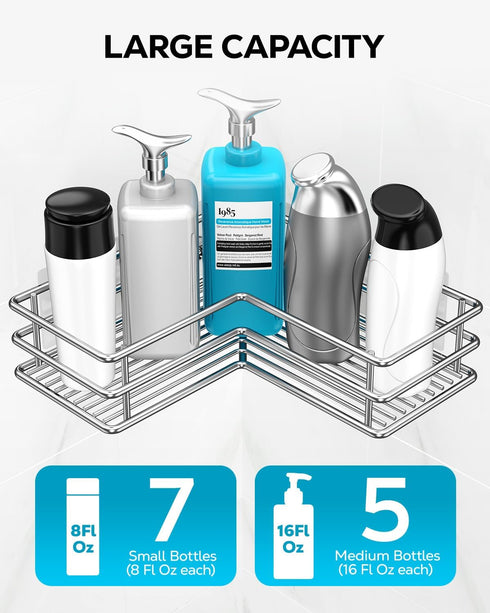2 Pack) Nieifi Corner Shower Shelves Stainless Steel, Adhesive Shower Caddy Basket Rack with Hooks, Rust Proof