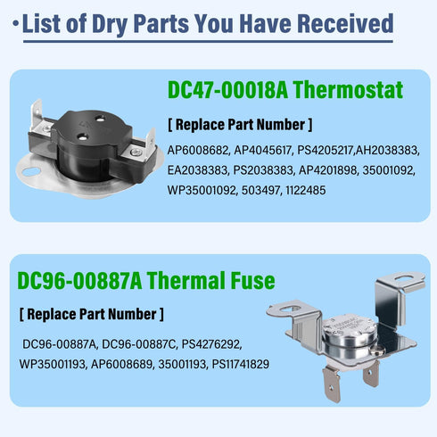 DC47-00016A & DC96-00887A Dry Thermistor Thermal Fuse, Compatible with Various Samsung Models