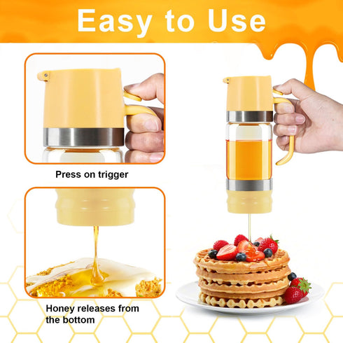 9 oz Neodaco Glass Honey Dispenser No-drip with Handle Maple Syrup Container Honey Jar for Coffee, Pancakes & Waffles