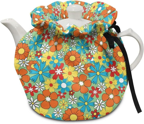 Hippie Flower Tea Cozy for Teapot - Heat Resistant Kettle Dust Cover for Standard Size Teapots