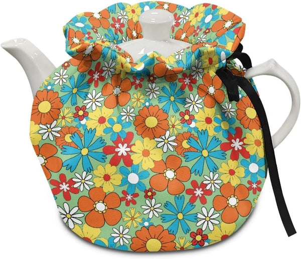 Hippie Flower Tea Cozy for Teapot - Heat Resistant Kettle Dust Cover for Standard Size Teapots