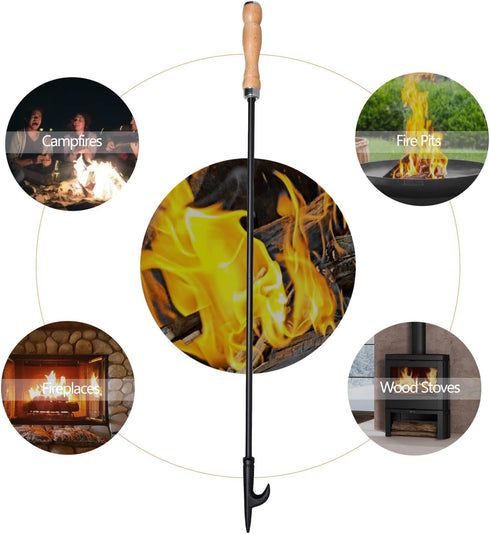 Heavy Duty 32” Long Fireplace Fire Pit Campfire Poker Stick and 26” Tongs Tool Set, Rust Resistant Camping Tools