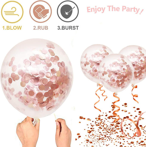 Rose Gold Confetti Balloons, 50pcs 12 Inch Metallic Latex Balloons for Birthday Party Wedding Decorations
