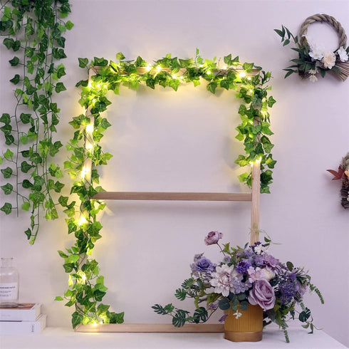 12 Packs 84FT 200 Artificial Ivy, Garland Hanging Plants Fake Vines with LED String Light for Bedroom Wedding Party
