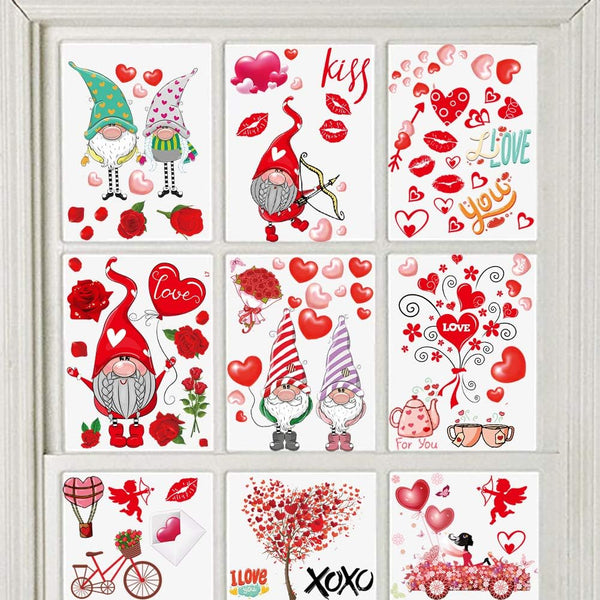149Pcs Valentine's Day Window Clings Decorations - Heart Decal Party Ornaments, Removable Vinyl Stickers