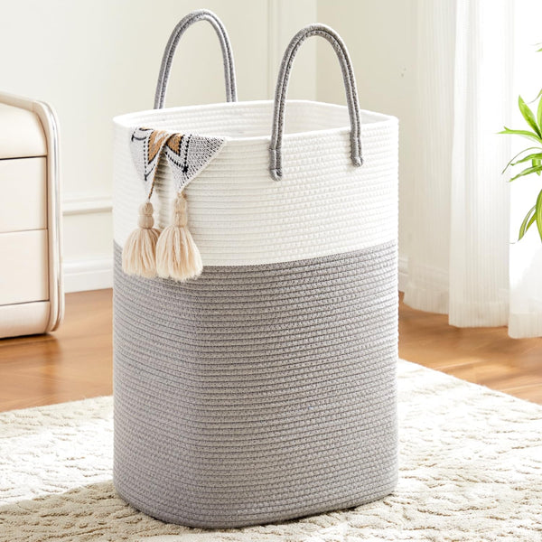 Woven Cotton Rope Laundry Basket, 80L Versatile Hamper for Dirty Clothes, Baby Toys, and Blankets in Bathroom and