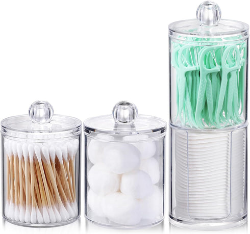 AOZITA 4 Pcs Acrylic Qtip Holder Dispenser, Clear Plastic Apothecary Jar Set for Bathroom Storage