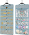 SMRITI Hanging Jewelry Organizer, Dual Zippered Pockets, Canvas Double Sided Rotating Hanger (Light Blue)