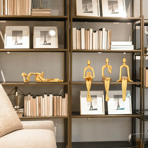 Set 4-Decorate CYYKDA Bookshelf Decor Gold Thinker Statue Figurines of Your Home, Office, or Shelf with Abstract Art