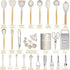 Umite Chef Silicone Kitchen Utensil Set, 34PCS Heat Resistant Gadgets with Grater, Wood Handles