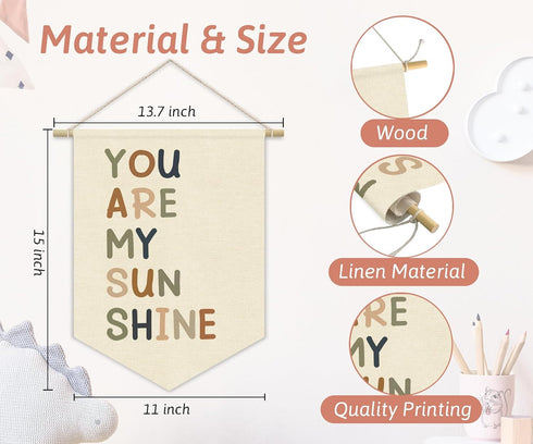 XYDEG 15x11in Nursery Decor,You Are My Sunshine Positive Affirmation Kids Wall Art Canvas Banner Wall Hanging Pennant