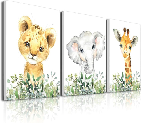 BZSPNJM Baby Safari Nursery Wall Decor - Set of 3 Pictures Cute Animal