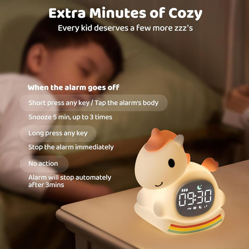 Alarm Clock with Night Light for Kids with Sleep Training and Sound Machine, Rechargeable Silicone Lamp OK to Wake