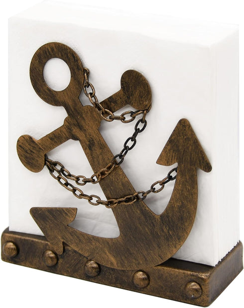 OwlGift Vintage Metal Nautical Anchor & Chain Napkin Holder, Freestanding Tabletop Napkin Storage, Navy Themed Paper