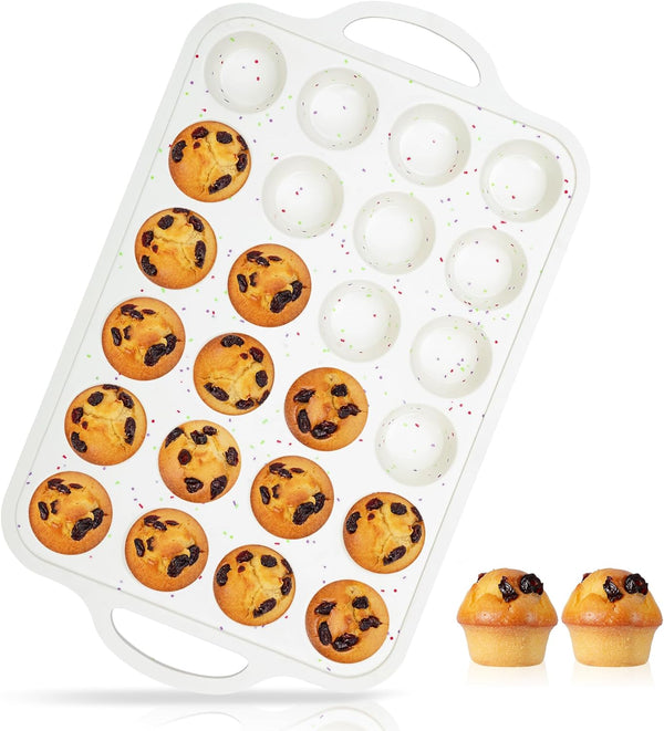 Silicone Muffin Pans for Baking, 24 Cups Nonstick Cupcake Pan with Metal Reinforced Frame, BPA Free (1 Pc, Cream)