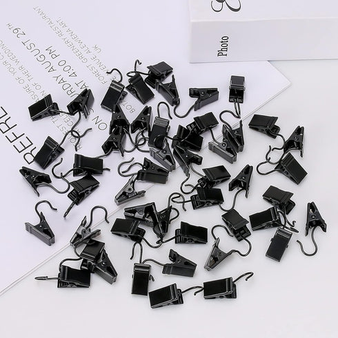 HOOSUN 50 Pack Stainless Steel Clip Hooks for Hanging, S Hook with Clip for Outdoor String Lights, Metal Clips
