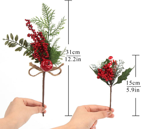 16 Pack CCINEE Artificial Christmas Red Berry Picks Assorted Pine Berries Branches Fake Holly Stems for Xmas Tree