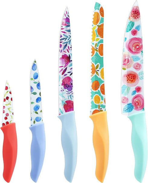 G.a HOMEFAVOR Knife Set, 5-piece Kitchen Knife Set Nonstick Coated with 5 Blade Guard, Multicolored by G.a HOMEFAVOR