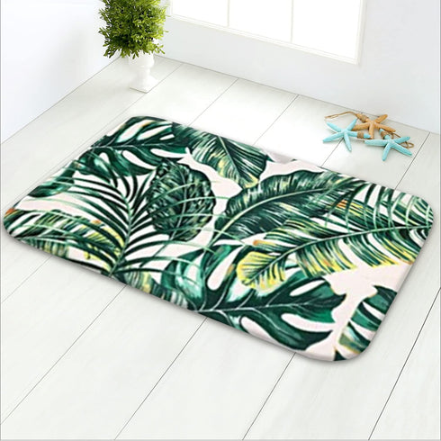 LIVILAN Green Leaf Bath Mat - 16" X 24" Tropical Bathroom Rug