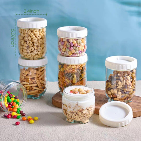 20oz 6Pack 6Pack) Hoa Kinh Glass Overnight Oats Jars with Lids, Leak Proof Small Stackable Jars Kitchen Canisters